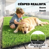 Outsunny Césped Sintético de 22 Piezas Alfombra Césped Artificial 30x30 cm con Altura de Hierba 25 mm Drenaje Automático Verde(m-4)