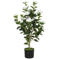 HOMCOM Plantă Artificială Camelie, Flori Realiste, 176 Frunze PEVA, Ghiveci PP, Alb(m-11)
