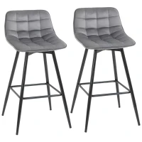 HOMCOM Lot de 2 tabourets chaises de bar design en velours capitonné et métal hauteur 64,5 cm - gris(m-12)