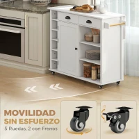 HOMCOM Isla de Cocina con Ruedas Tapa Abatible Estantes en la Puerta Toallero Armario 2 Cajones 117,5x70x91 cm Blanco(m-8)