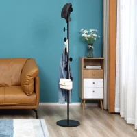 HOMCOM Coat Rack, Free Standing Hat Stand with 8 Hooks for Clothes, Hats, Steel Coat Stand with Marble Base for Entryway, Bedroom, Black(m-10)