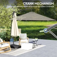 Outsunny 3(m) Garden Cantilever Parasol with Fillable Base up to 90kg, Wind Protection Strap, Cover, Round Banana Hanging Umbrella with Crank Handle and Tilt, UPF50+ Patio Umbrella, Cream(m-9)