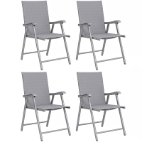 Outsunny Conjunto de 4 Sillas de Jardín Exterior Plegables con Respaldo Alto y Reposabrazos para Terraza Playa 58x62x97 cm Gris