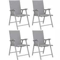 Outsunny Conjunto de 4 Sillas de Jardín Exterior Plegables con Respaldo Alto y Reposabrazos para Terraza Playa 58x62x97 cm Gris(m-1)