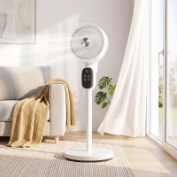 HOMCOM 20 dB Silent Standing Fan for Bedroom, 39in Pedestal Fan with Remote, Oscillating, 8 Speeds, Adjustable Height, White(m-2)