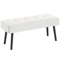 HOMCOM End of Bed Bench, Corduroy Bedroom Bench with Thick Padding and Steel Legs, Tufted Window Seat for Entryway, Living Room, Cream White(m-11)