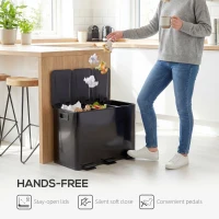 HOMCOM 3 x 15L Pedal Bin, Steel Triple Kitchen Bin with Soft Close Lid, Removable Inner Buckets, Fingerprint-Proof, Black(m-6)