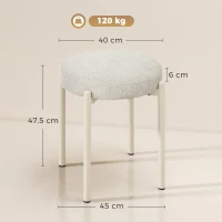 HOMCOM Set de 4 Taburete Stivuite Rotunde cu Șezut Tapițat, fără Spătar, Economisire de Spațiu, 45 x 45 x 47,5 cm, Crem(m-3)