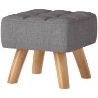 HOMCOM Fußhocker mit Polsterung, Leinenoptik, Holzbeine, bis 110 kg belastbar, Grau(m-11)