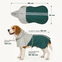 PawHut Haină Impermeabilă pentru Câini cu Glugă, Orificiu pentru Lesă și Benzi Reflectorizante, Talie Medie, Verde(m-3)