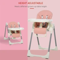 HOMCOM Foldable Baby High Chair Convertible Feeding Chair Height Adjustable with Adjustable Backrest Footrest and Removable Tray 5 Point Safety Harness for Kids 6 - 36 Months Pink(m-4)