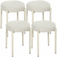 HOMCOM Set de 4 Taburete Stivuite Rotunde cu Șezut Tapițat, fără Spătar, Economisire de Spațiu, 45 x 45 x 47,5 cm, Crem(m-1)