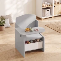 AIYAPLAY Kids Table and Chair Set, Children Desk and Chair with Storage Bins for Playing, Reading, Painting, for Ages 3-5, Grey(m-8)