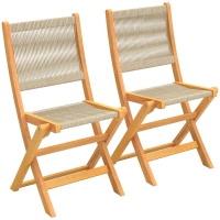 Outsunny Lot de 2 Chaises de Jardin Pliantes Chaises de Balcon en Bois d'Acacia Assise en Corde Tressée Naturel et Beige