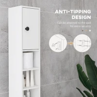 kleankin 180cm Tall Bathroom Cabinet, Slim Bathroom Storage Cabinet with 4 Open Shelves, 2 Door Cupboards and Adjustable Shelves, White(m-5)