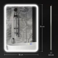 HOMCOM 50 x 70 cm Backlit Illuminated Bathroom Mirror with LED Lights and Bluetooth - Silver Tone(m-3)