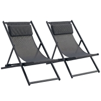 Outsunny Conjunto de 2 Tumbonas Plegables de Aluminio con Respaldo Regulable en 5 Posiciones y Reposacabezas 60x100x85 cm Gris