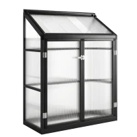 Outsunny 4 x 2ft Polycarbonate Greenhouse, Quick Setup, Lean-to Green House with 2 Hinged Doors, Top Vent, Black(m-1)