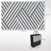 Outsunny Outdoor Wendeteppich, wasserfest, gestreift, 182x274cm, Grau/Creme(m-3)