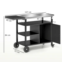 Outsunny Outdoor BBQ Trolley with Foldable Side Table, Stainless Steel Top, Outdoor Kitchen with Wheels Hooks Shelves Cabinet, Pizza Oven Table Movable Barbecue Grill Dining Cart with Cover, Black(m-3)