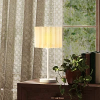 HOMCOM Tischlampe im Retro-Stil, Nachttischlampe, Kunststoff-Schirm, Knopfschalter, Weiß(m-10)