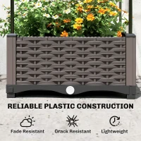 Outsunny Raised Garden Bed with Trellis, Plastic Planter Box with Drainage Holes, Drain Plugs and Water Reservoirs(m-6)