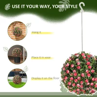 HOMCOM Set of 2 Decorative Artificial Plants, UV-protected Artificial Plant Topiary Rose Balls, Fake Plants for Home Indoor outdoor Decor, 28cm, Pink(m-6)