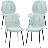 HOMCOM Lot de 4 chaises de salle à manger en velours avec dossier assise rembourrée et pieds en acier vert noir(m-11)