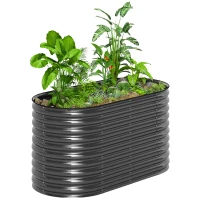 Outsunny Pflanzkübel, Metall-Blumenkübel mit Sicherheitskante und Handschuhen, offener Boden, 160B x 80T x 80H cm, Dunkelgrau(m-12)