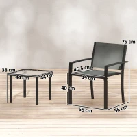 Outsunny Conjunto de Mesa y Sillas de Terraza Exterior 3 Piezas con 2 Sillas de Textilene Mesa de Vidrio Templado Gris Claro(m-3)