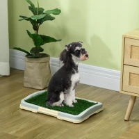 PawHut Puppy Training Pad, Indoor Portable Puppy Pad, with Artificial Grass, Grid, Panel, Tray, 46.5 x 34cm(m-10)