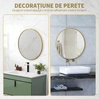 HOMCOM Oglindă rotundă pentru baie cu suprafață rezistentă la șocuri, din sticlă și oțel, Ø70x2,5 cm, culoare aurie(m-6)