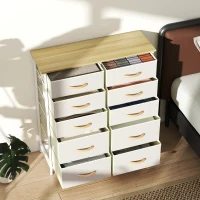 HOMCOM Chest of Ten Fabric Drawers - Beige(m-8)
