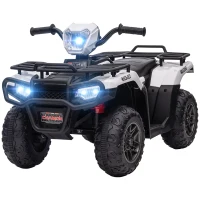 HOMCOM 12V Kids Quad Bike with Forward, Reverse Functions, Ride-On ATV w/ Music, LED, Headlights, for Ages 3-5 Years - White(m-10)