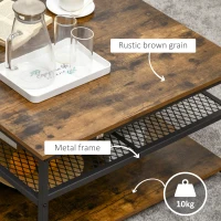 HOMCOM Coffee Table, Living Room Table with 3-Tier Storage Shelves, Square Tea Table for Home Office, Rustic Brown(m-5)