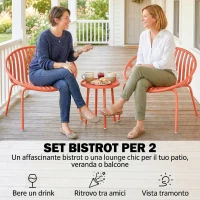 Outsunny Set Bistrot 3 Pezzi, Arredo Esterno Compatto in Metallo, Rosso Mattone(m-7)