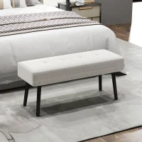 HOMCOM End of Bed Bench, Corduroy Bedroom Bench with Thick Padding and Steel Legs, Tufted Window Seat for Entryway, Living Room, Cream White(m-2)