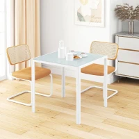 HOMCOM Mesa de Comedor de Cristal Mesa de Cocina Cuadrada para 4 Personas con Patas de Metal para Salón 75x75x75 cm Blanco(m-6)