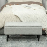 HOMCOM Banc de rangement coffre de rangement revêtement bouclette, pieds en bois de caoutchouc 95 x 38 x 45 cm gris(m-4)