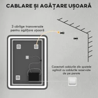 HOMCOM Oglindă de Baie LED Touch cu Lumină Reglabilă, la 3 Temperatură și Anti-Ceață, 60x80 cm(m-9)