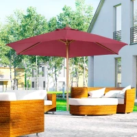 Outsunny Ombrellone da Giardino Rotondo, in Legno e Poliestere con Apertura a Corda, 2.5x2.3 m, Bordeaux(m-10)