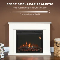 HOMCOM Șemineu Electric cu Flacără Reglabilă pe 5 Niveluri de Luminozitate, Telecomandă și Timer, 98x23,5x69,5 cm, Alb și Negru(m-4)