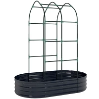 Outsunny Galvanised Raised Garden Bed with Arched Trellis, 5 x 3 x 6ft Metal Raised Bed for Garden with Open Bottom, Dark Grey(m-1)