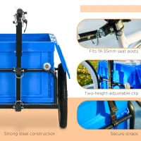 HOMCOM Steel Trailer for Bike, Bicycle Cargo Trailer with 65L Foldable Storage Box and Safe Reflectors, Max Load 40KG, Blue(m-8)