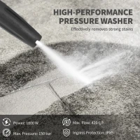 Outsunny 1800W High Pressure Washer, 150 Bar Pressure, 420 L/h Flow, Portable Power Washer Jet Wash Cleaner with Adjustable Nozzle, 6M Hose, Hose Reel, Steel Handle for Home Patio Car Driveway, Yellow(m-5)