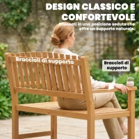 Outsunny Panchina da Giardino 2 Posti in Legno di Acacia con Schienale a Doghe e Braccioli, 112x64x92 cm, Color Legno(m-6)