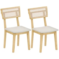 HOMCOM Lot de 2 chaises de salle à manger, chaises de cuisine avec dossier effet rotin, cadre en bois d'hévéa, bois naturel(m-1)