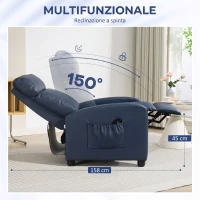 HOMCOM Poltrona Massaggiante Reclinabile in Pelle PU con Telecomando e Poggiapiedi, 68x88x98 cm, Blu Scuro(m-5)