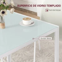 HOMCOM Mesa de Comedor de Cristal Mesa de Cocina Cuadrada para 4 Personas con Patas de Metal para Salón 75x75x75 cm Blanco(m-4)