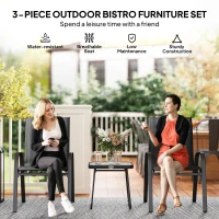 Outsunny 3 Pieces Outdoor Bistro Set - Patio Stackable Armchairs with Breathable Mesh Fabric and SPC Board Coffee Table, Black(m-4)
